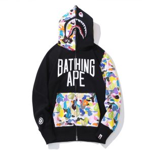 BAPE Multicolor Camouflage Shark Hoodie Black