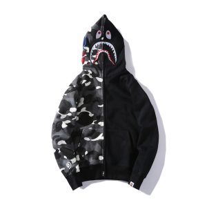 BAPE Space Camo Shark WGM Full-Zip Spliced Hoodie Black