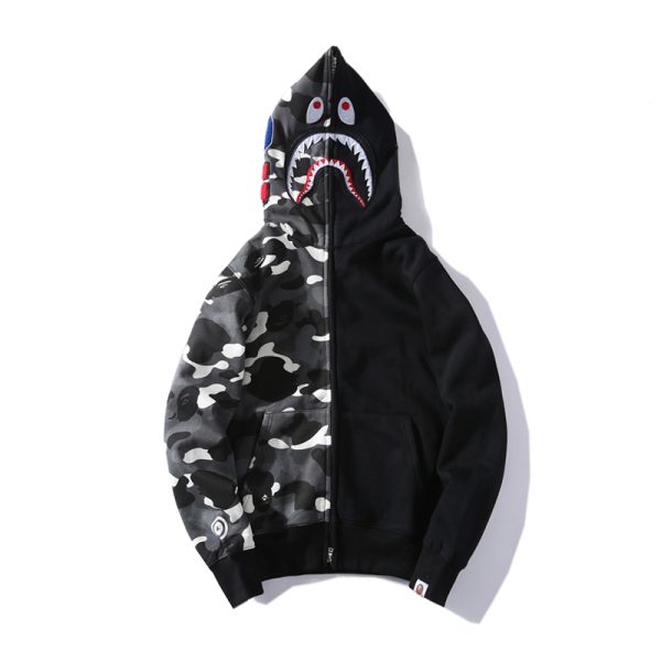 BAPE Space Camo Shark WGM Full-Zip Spliced Hoodie Black