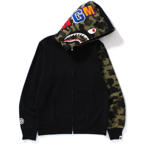 BAPE Shark Full Zip Hoodie Camo Sleeve Black