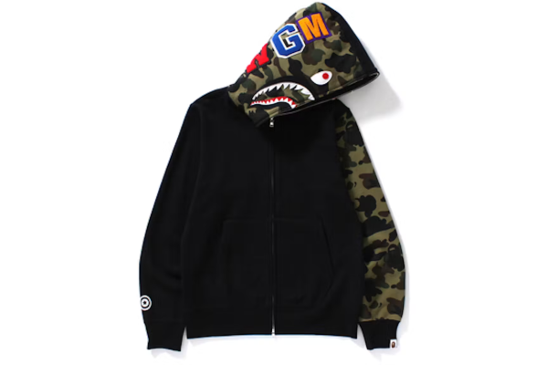 BAPE Shark Full Zip Hoodie Camo Sleeve Black