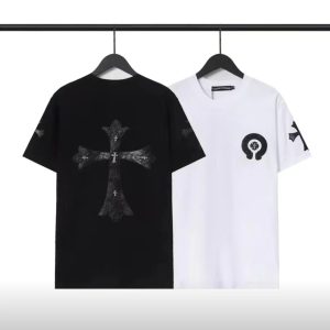 Chrome Hearts Sanskrit Letters Cross T-Shirt Black and white