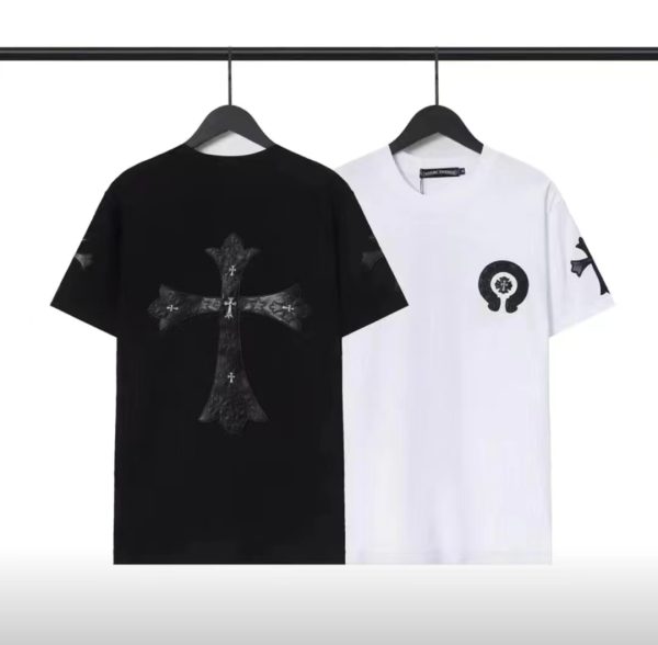 Chrome Hearts Sanskrit Letters Cross T-Shirt Black and white