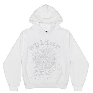 Sp5der OG Rhinestone Logo Hoodie White