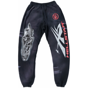 Hellstar Airbrushed Skull Closed Elastic Bottom Sweatpants Midnight Dye Black