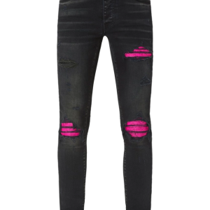 Amiri Distressed MX1 Slim Fit Cracked Jean Black and Pink