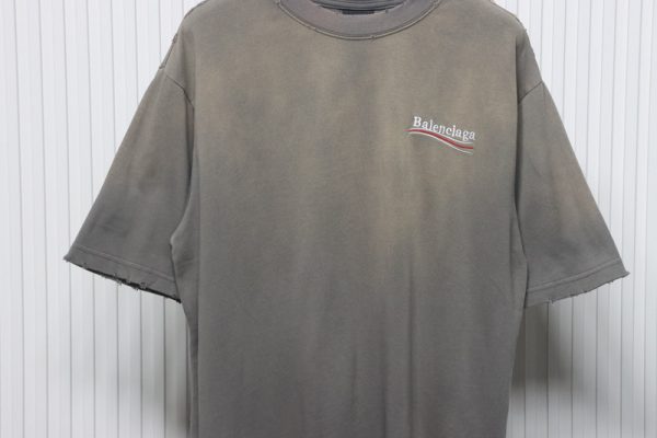 Balenciaga 25ss washed cola embroidery fried color hole short-sleeved T-shirt brown - Image 9