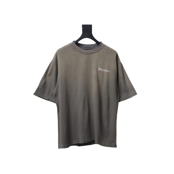 Balenciaga 25ss washed cola embroidery fried color hole short-sleeved T-shirt brown