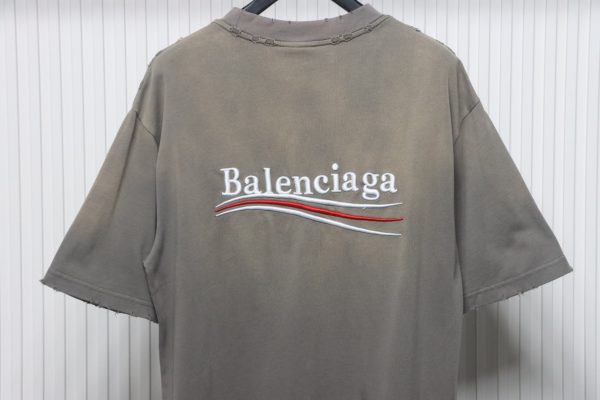 Balenciaga 25ss washed cola embroidery fried color hole short-sleeved T-shirt brown - Image 12