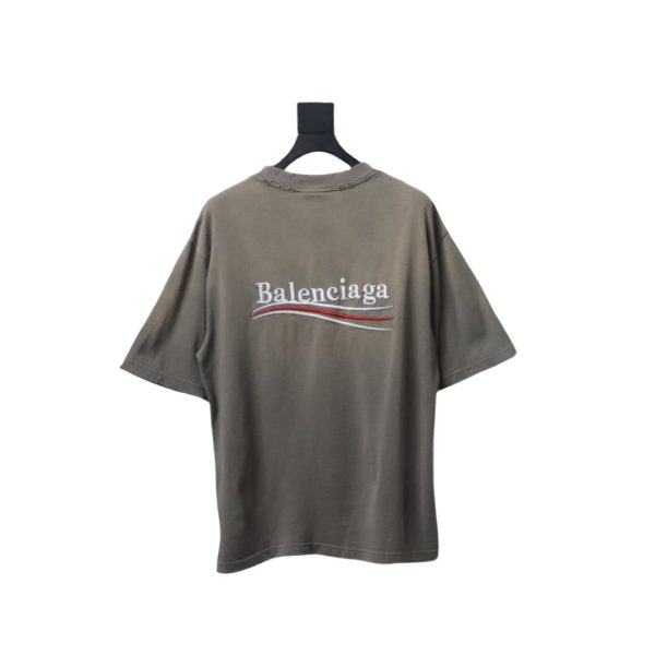 Balenciaga 25ss washed cola embroidery fried color hole short-sleeved T-shirt brown - Image 2
