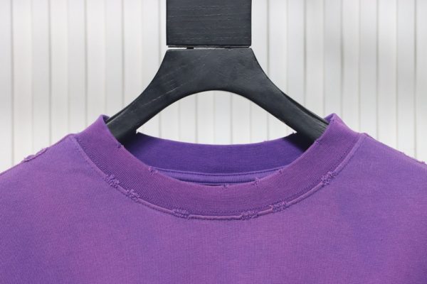 Balenciaga 25ss washed cola embroidery fried color hole short-sleeved T-shirt purple - Image 7