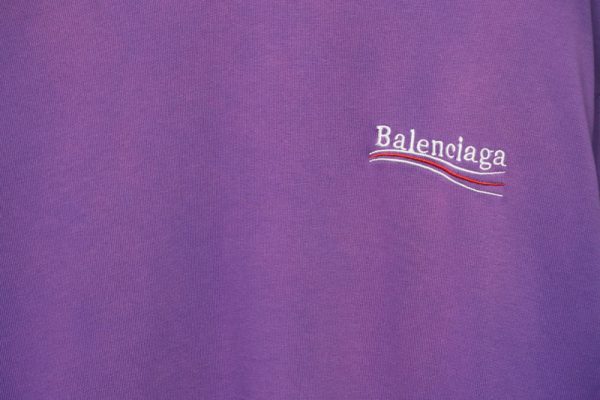 Balenciaga 25ss washed cola embroidery fried color hole short-sleeved T-shirt purple - Image 6
