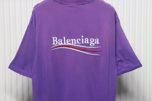 Balenciaga 25ss washed cola embroidery fried color hole short-sleeved T-shirt purple - Image 9