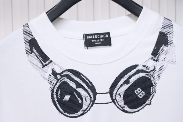 Balenciaga Hot Diamond Earphone Short Sleeve white - Image 5