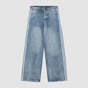 Balenciaga X Adidas Wide-Leg Jeans With Three Stripes On The Side Webbing Blue