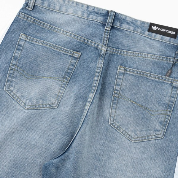 Balenciaga X Adidas Wide-Leg Jeans With Three Stripes On The Side Webbing Blue - Image 6