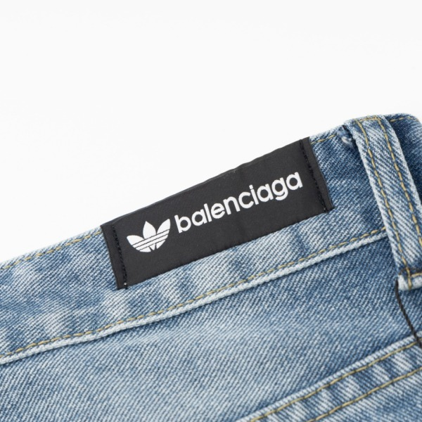 Balenciaga X Adidas Wide-Leg Jeans With Three Stripes On The Side Webbing Blue - Image 7