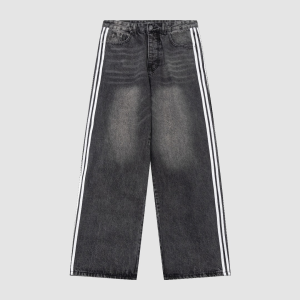 Balenciaga X Adidas Wide-Leg Jeans With Three Stripes On The Side Webbing Black