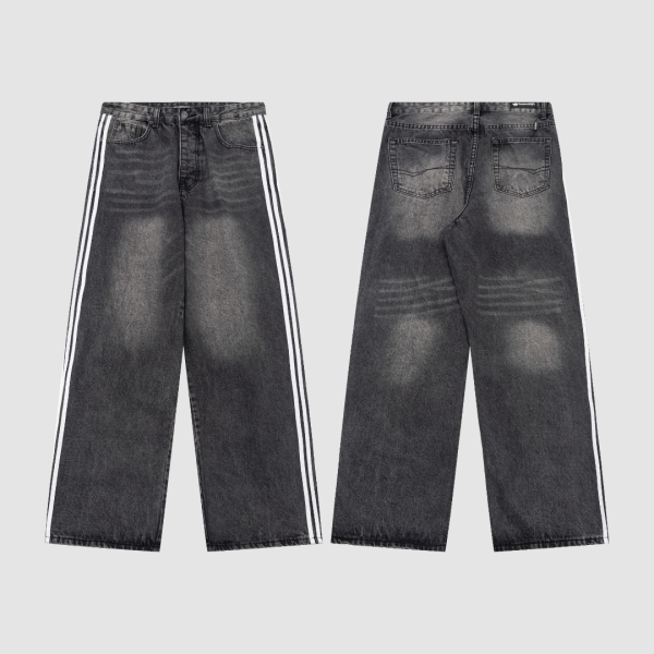 Balenciaga X Adidas Wide-Leg Jeans With Three Stripes On The Side Webbing Black - Image 4