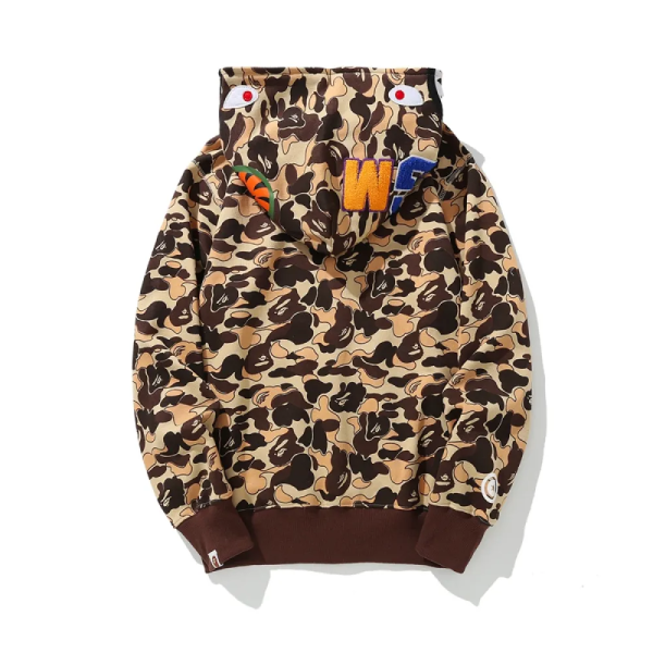 BAPE Cookie Camo 2 Shark Full Zip Hoodie Brown - Image 4
