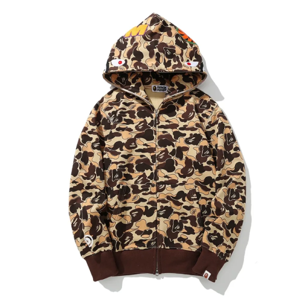 BAPE Cookie Camo 2 Shark Full Zip Hoodie Brown - Image 3