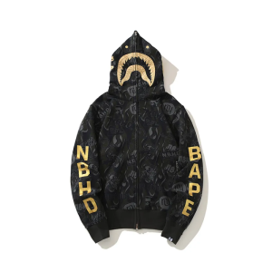 BAPE x NBHD Skull Black And Gold Hoodie