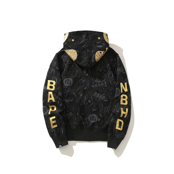 BAPE x NBHD Skull Black And Gold Hoodie - Image 4