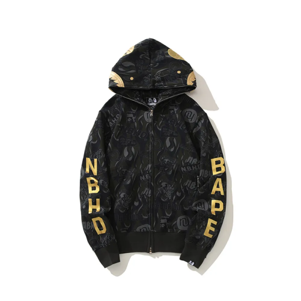 BAPE x NBHD Skull Black And Gold Hoodie - Image 3