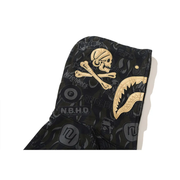 BAPE x NBHD Skull Black And Gold Hoodie - Image 5