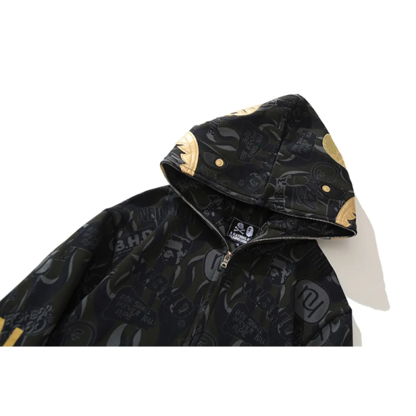 BAPE x NBHD Skull Black And Gold Hoodie - Image 8