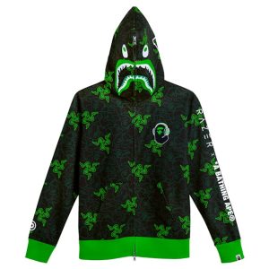 BAPE x Razer Neon Camo Shark Full Zip Hoodie Black Green