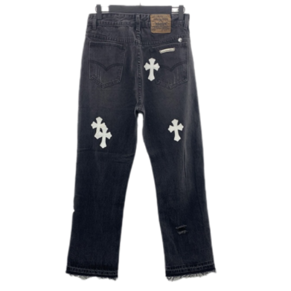 Chrome Heart Cross Stitched Lather Jeans - Image 2
