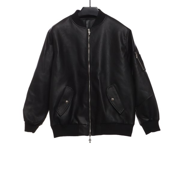 Chrome Hearts Black Silver Dagger Leather Jacket