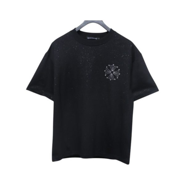 Chrome Hearts Hot diamond logo glitter short sleeve black