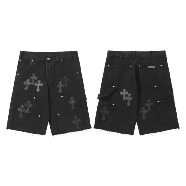 Chrome Hearts Studded Denim Shorts #9902 Black - Image 3