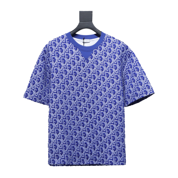 Dior Oblique Relaxed Fit T Shirt Terry Cotton Jersey Blue