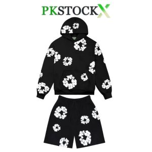 Denim Tears The Cotton Wreath black shorts set