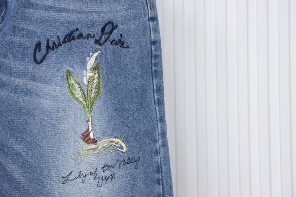 Dior CD embroidered letters plant flowers couple washed jeans - Image 10