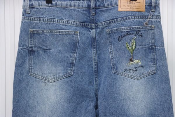 Dior CD embroidered letters plant flowers couple washed jeans - Image 5