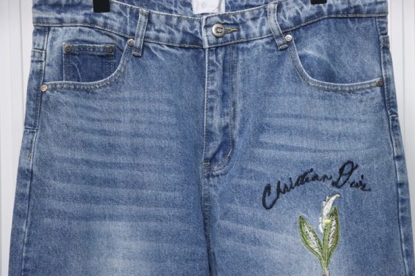 Dior CD embroidered letters plant flowers couple washed jeans - Image 4