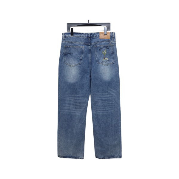 Dior CD embroidered letters plant flowers couple washed jeans - Image 3