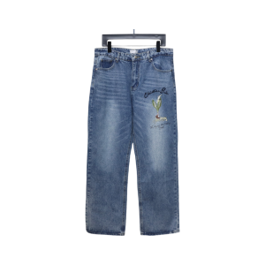 Dior CD embroidered letters plant flowers couple washed jeans
