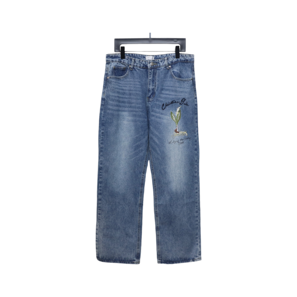 Dior CD embroidered letters plant flowers couple washed jeans