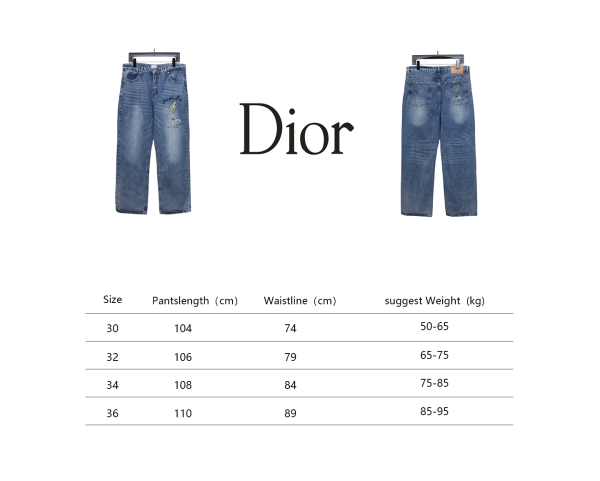 Dior CD embroidered letters plant flowers couple washed jeans - Image 2