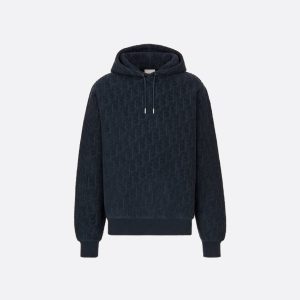 Dior Oblique Relaxed-Fit Hooded Sweatshirt Navy Blue Cotton Fleece
