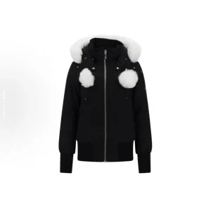 Moose Knuckles Black Jacket White Wool Collar（NFC)