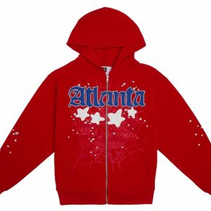 Sp5der Atlanta Zip Up Hoodie Red