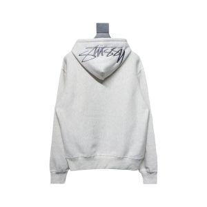 Stussy Logo Embroidered Hoodie gray