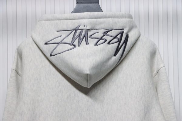 Stussy Logo Embroidered Hoodie gray - Image 4